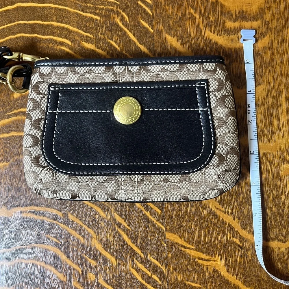 Coach Signature Brown Canvas and Black Leather  Wristlet